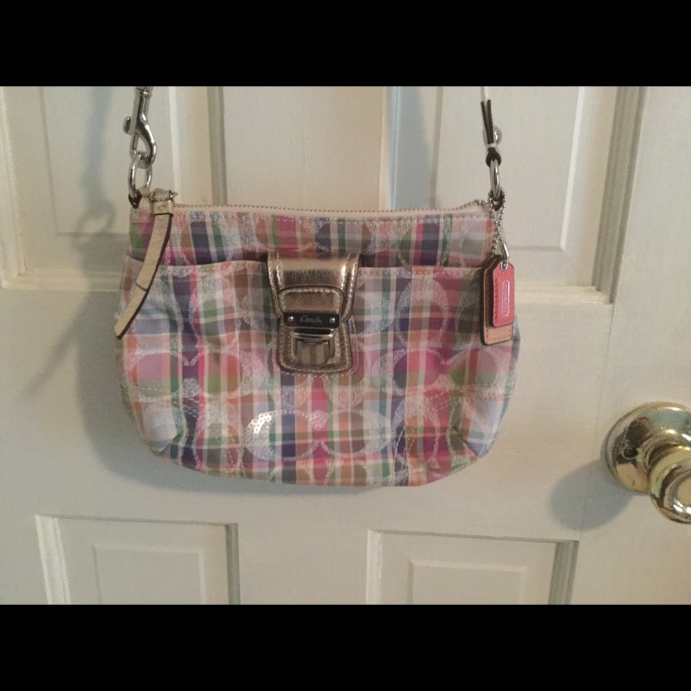 Coach Poppy Madras plaid sequined signature crossbody bag. Excellent condition.